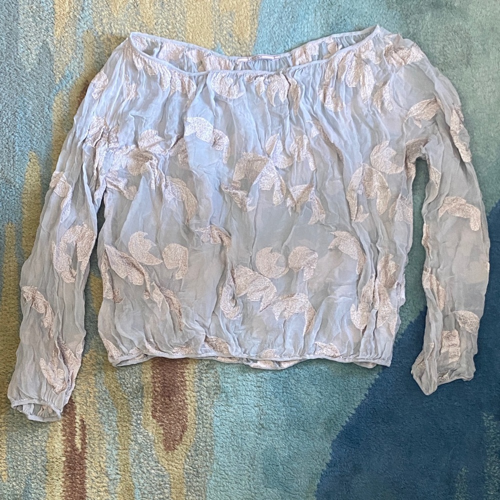 Language Sheer Gray Leaf Women's Blouse
